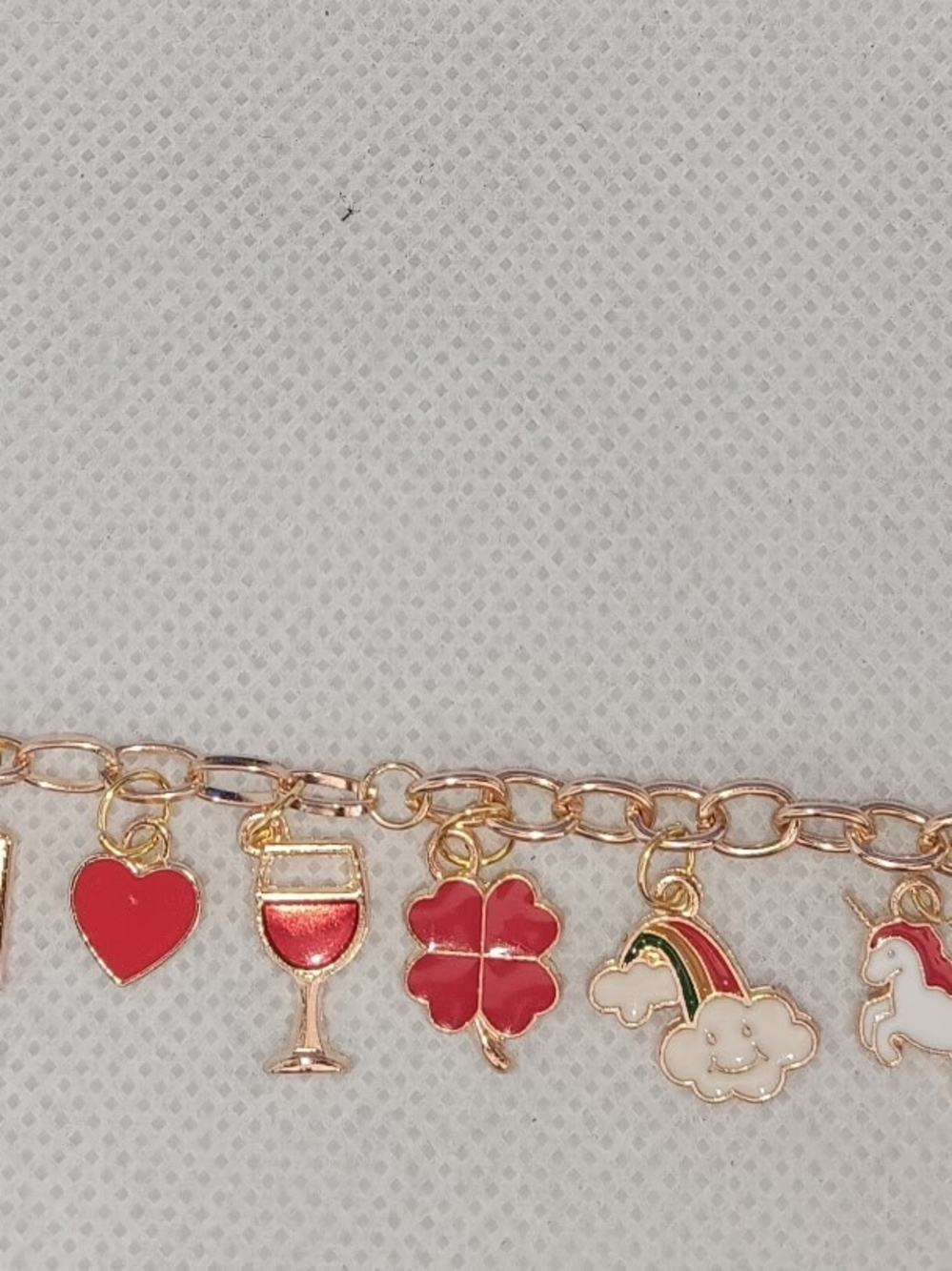 Source Unknown Red Charm Bracelet with Gold Chain